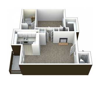 3D floor plan B layout with room dimensions for Ciel Apartment Homes
