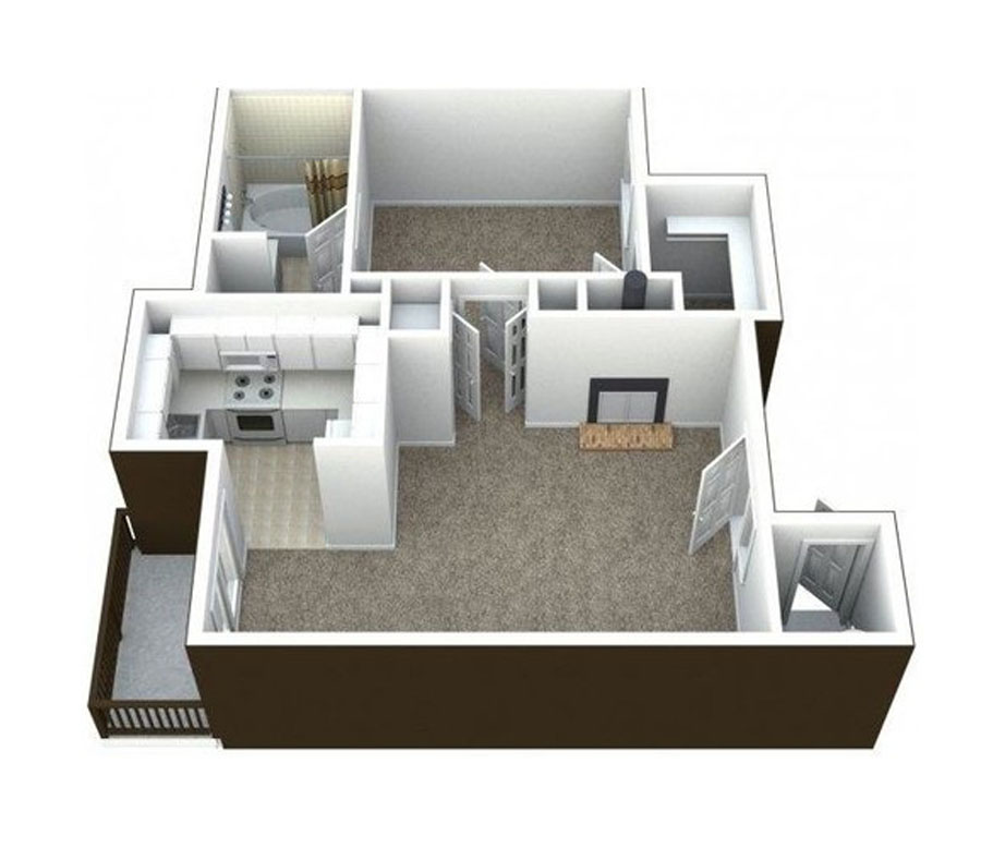 3D floor plan B layout with room dimensions for Ciel Apartment Homes