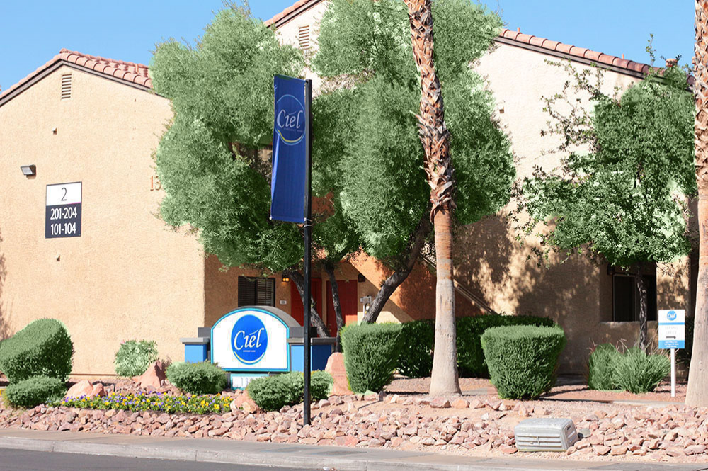 Exterior photo of Ciel Apartment Homes Entrance Sign 1