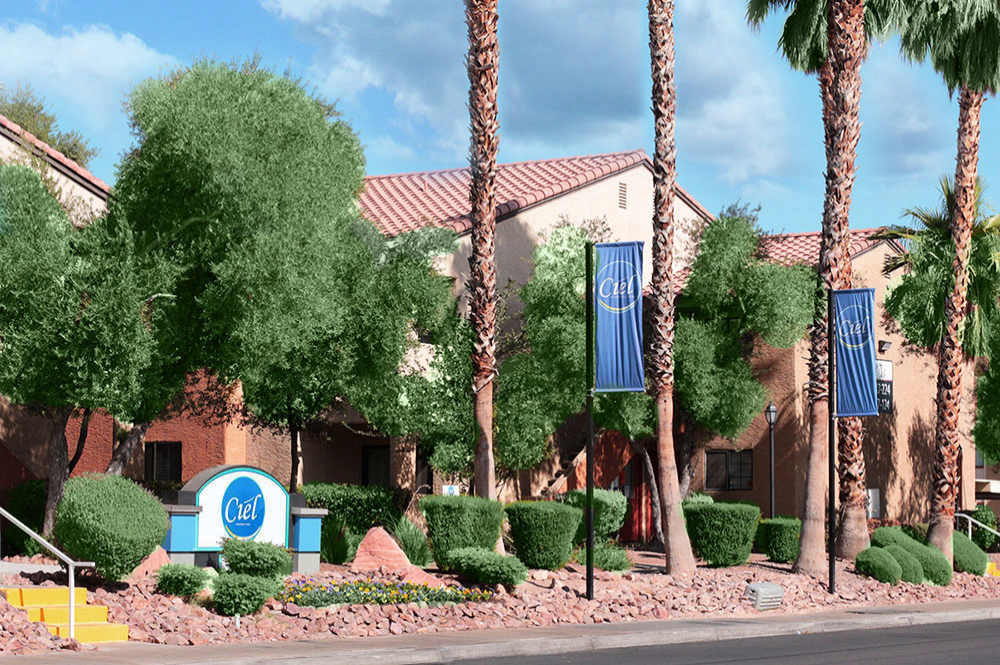 Exterior photo of Ciel Apartment Homes Landscaping 3