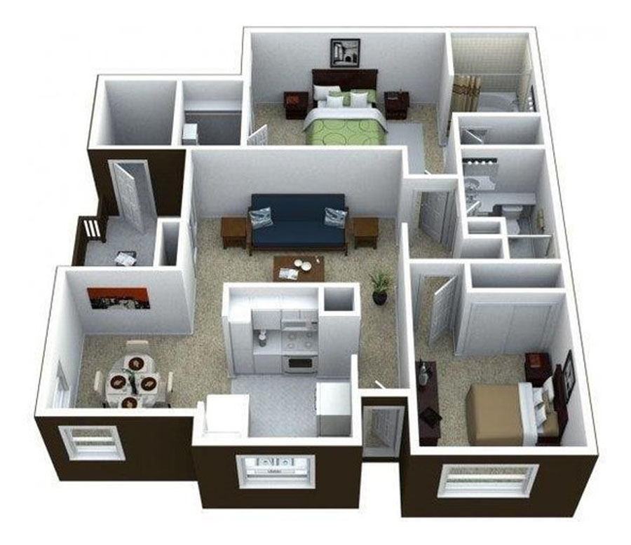 This image is the visual 3D representation of 1425 Hacienda in Ciel Apartments.
